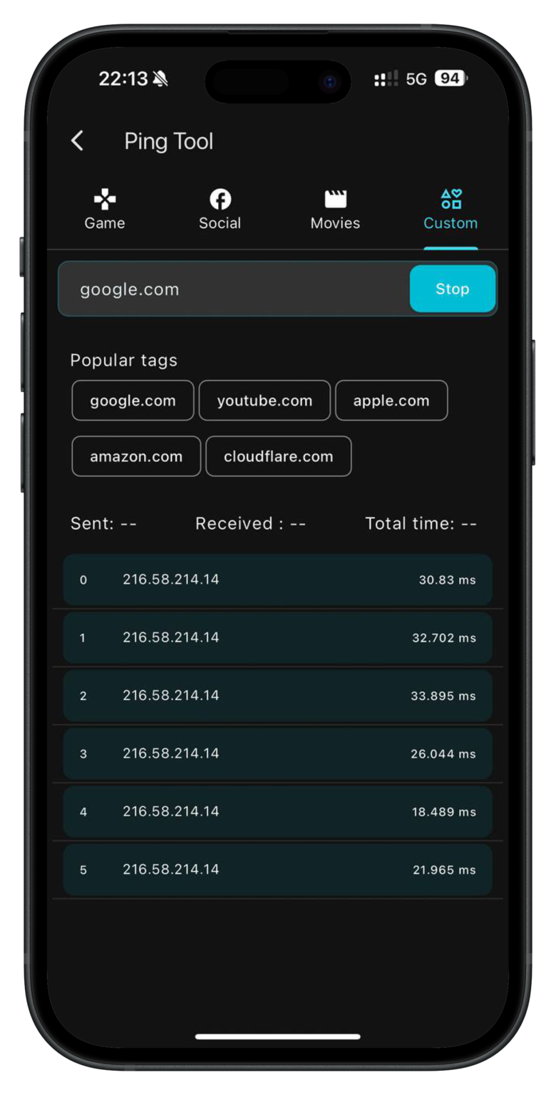 Ping Tool measuring a custom address